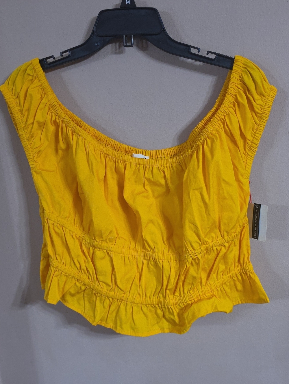 Women's Yellow Smocked Off-Shoulder Crop Top - Casual Summer Style